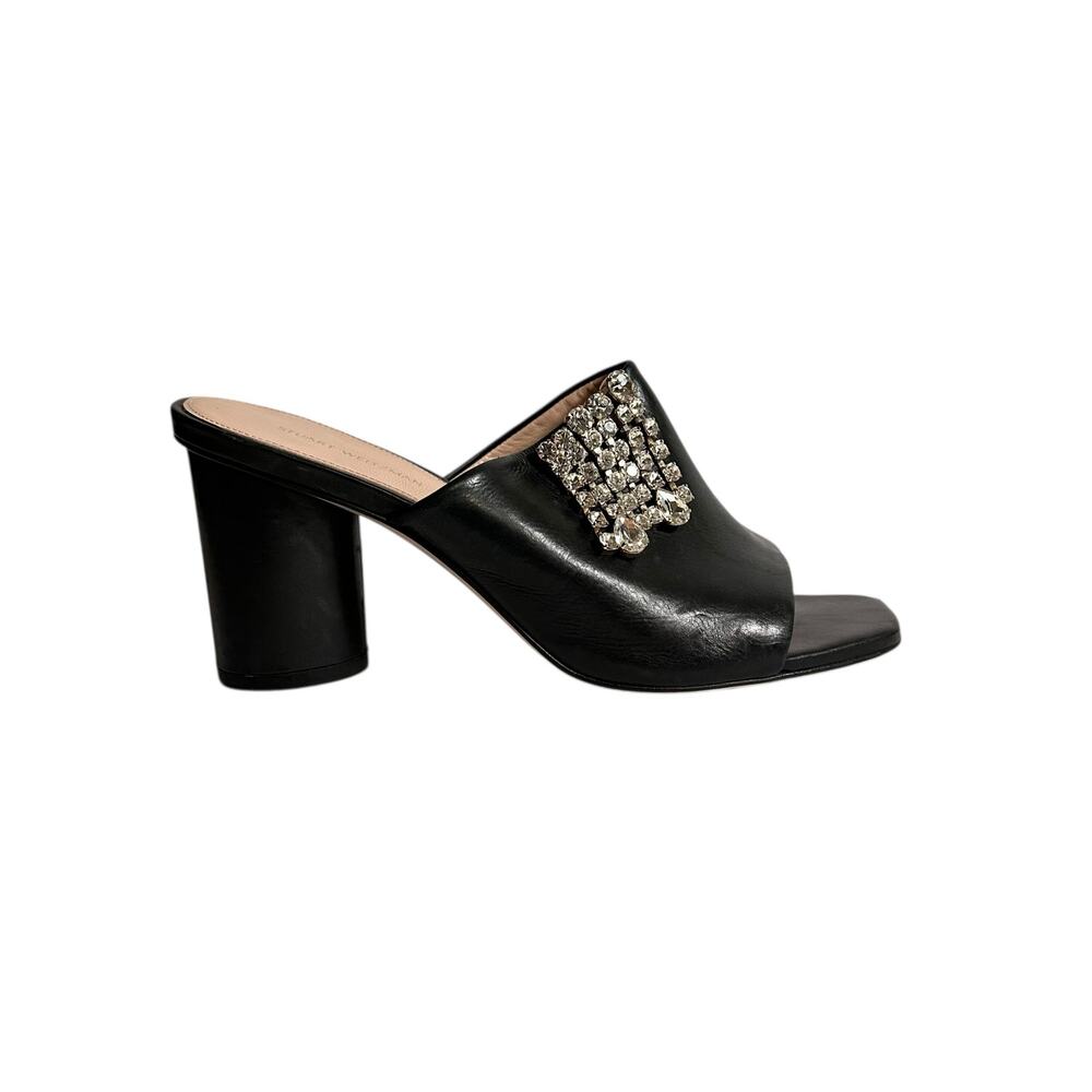 Stuart Weitzman The One Rhinestone Leather Round Heel Slide Mule Sz 39 (8.5)
